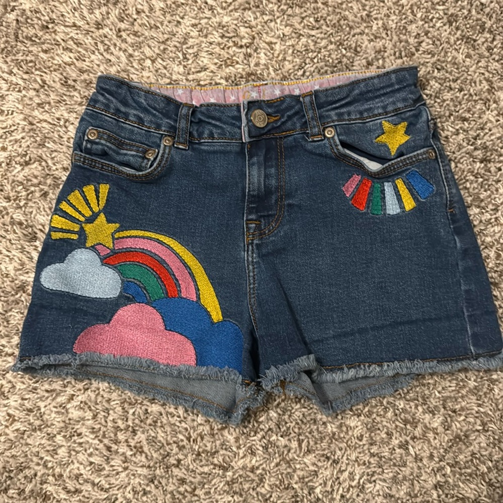 Boden Kids Denim Embroidered Shorts